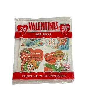 1950s American Greetings "Plasti-Pak" 24 Valentines for Boys, Sealed NOS USA, #7